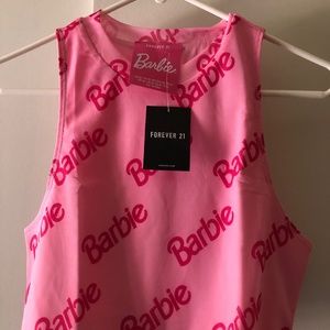 Barbie x Forever 21 Mesh Top  Pink Crop Top Barbie Logo New with Tags Size M